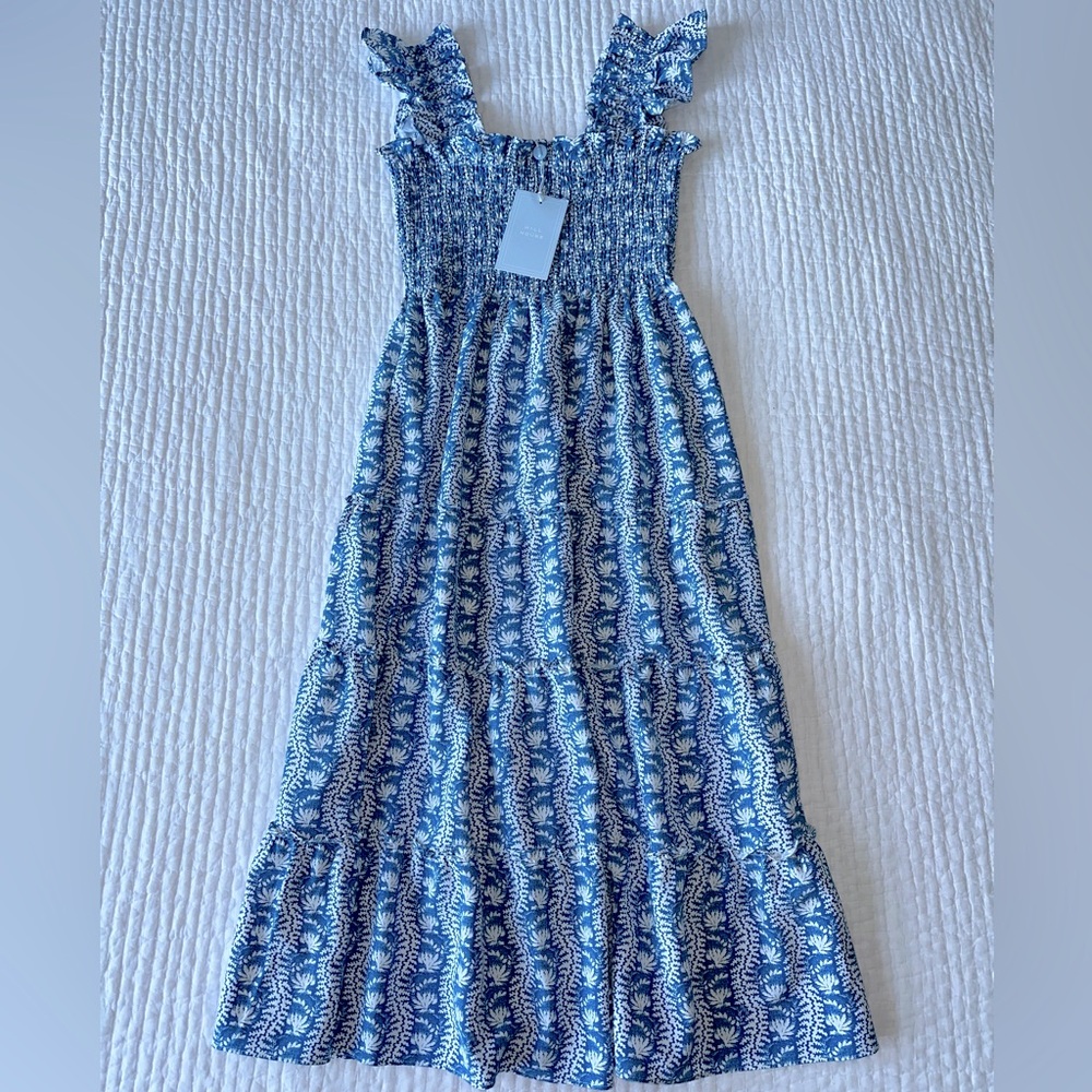 Brand New w Tags! Hill House Ellie Nap Dress Trailing Vine Blue Crepe Size Small